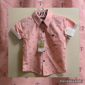Pink Anchor Print Kids Button Down Shirt